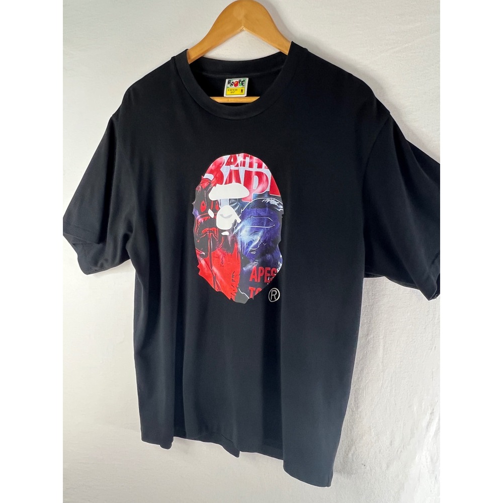 BAPE A Bathing Ape T-Shirt Mens M Black Graphic Big Ape Head Short Sleeve